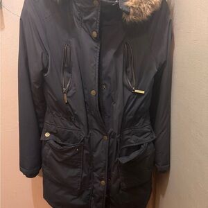 Michael Kors Black Puffer Coat with Faux Fur Hood